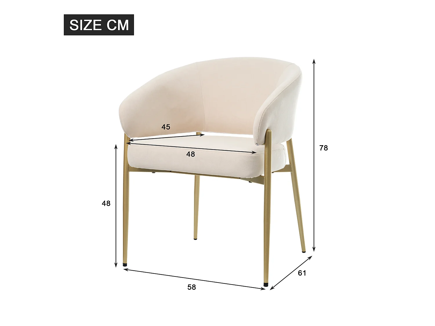Set van 2 fluwelen eetkamerstoelen met metalen poten in champagne en beige