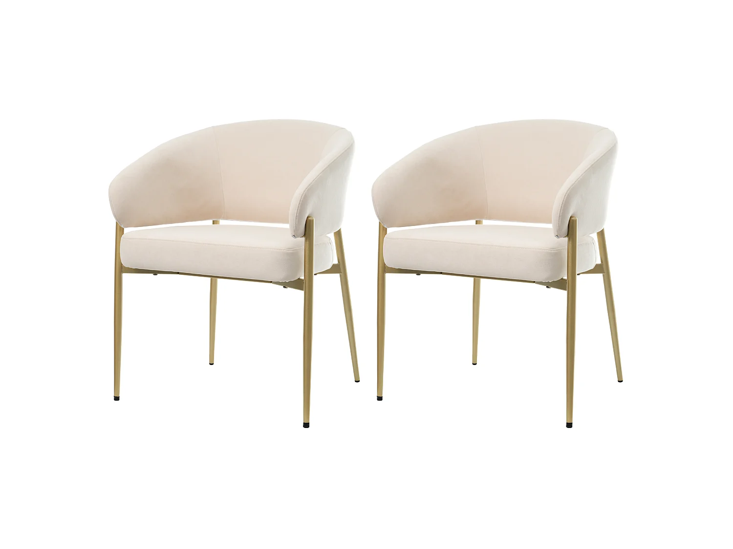Set van 2 fluwelen eetkamerstoelen met metalen poten in champagne en beige