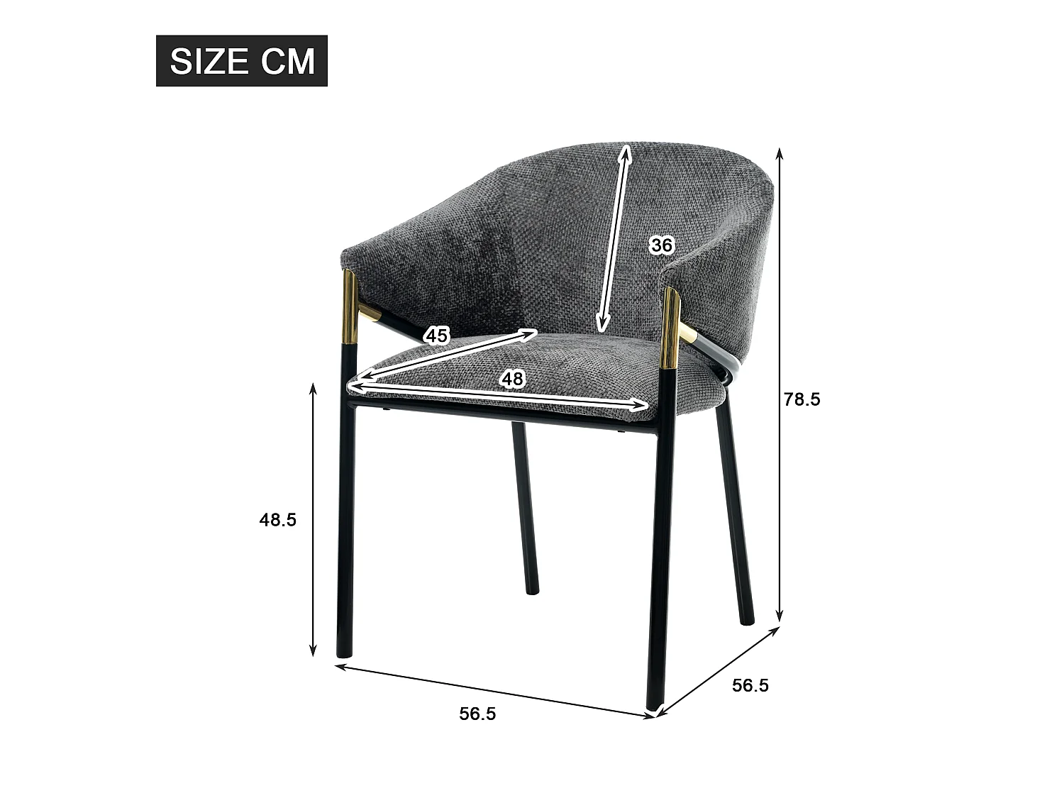 Juego de 4 sillas de comedor de chenilla con reposabrazos metálicos, color gris