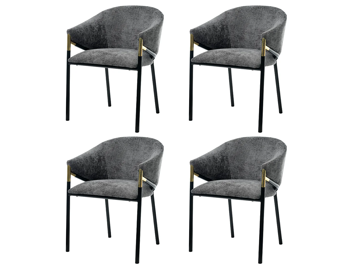 Juego de 4 sillas de comedor de chenilla con reposabrazos metálicos, color gris