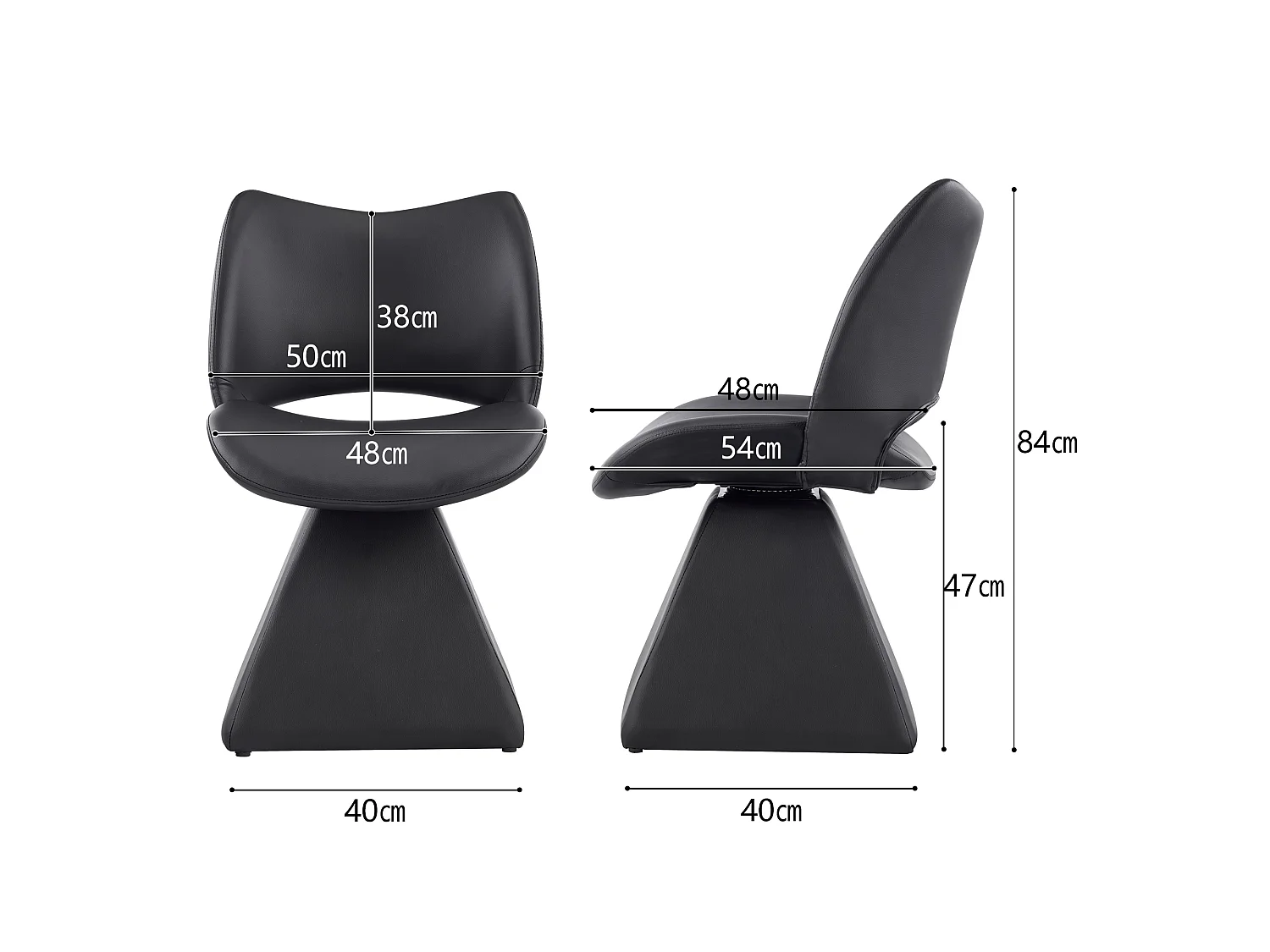 Silla de Comedor Giratoria Tapizada en Piel Sintética Negra, para Salón