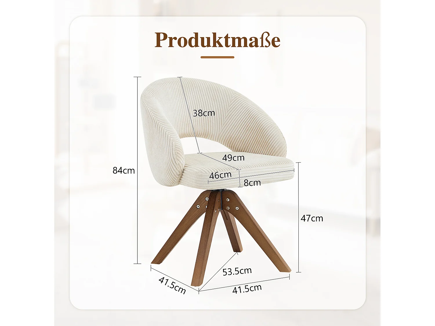 Lot de 2 chaises de salle à manger pivotantes en tissu blanc avec pieds en bois massif noyer