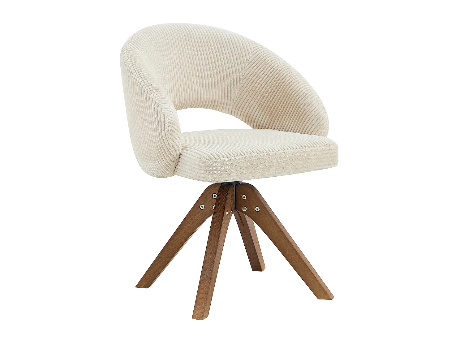 Lot de 2 chaises de salle à manger pivotantes en tissu blanc avec pieds en bois massif noyer