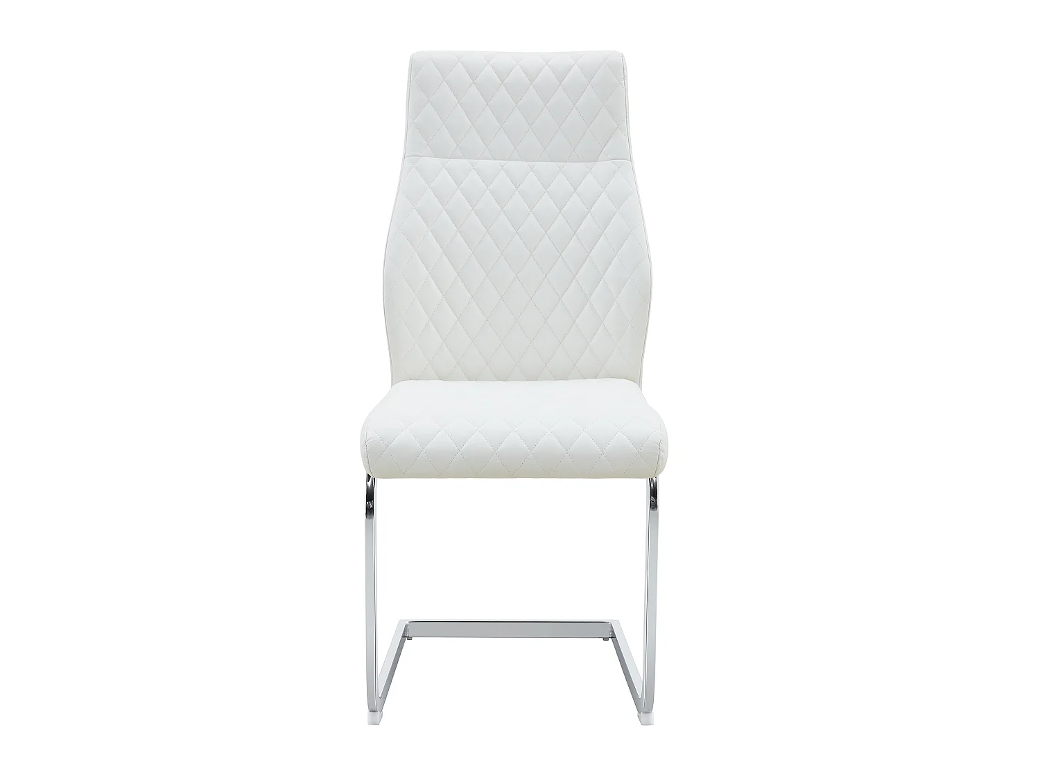 Lot de 2 chaises de salle à manger à dossier haut en similicuir blanc avec cadre en métal argenté
