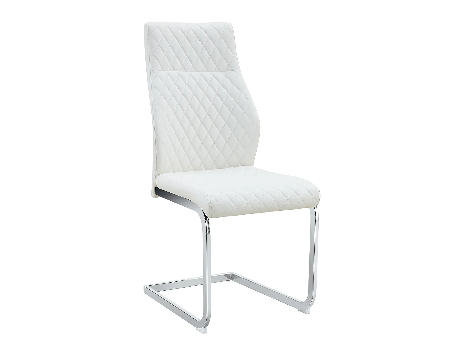 Lot de 2 chaises de salle à manger à dossier haut en similicuir blanc avec cadre en métal argenté