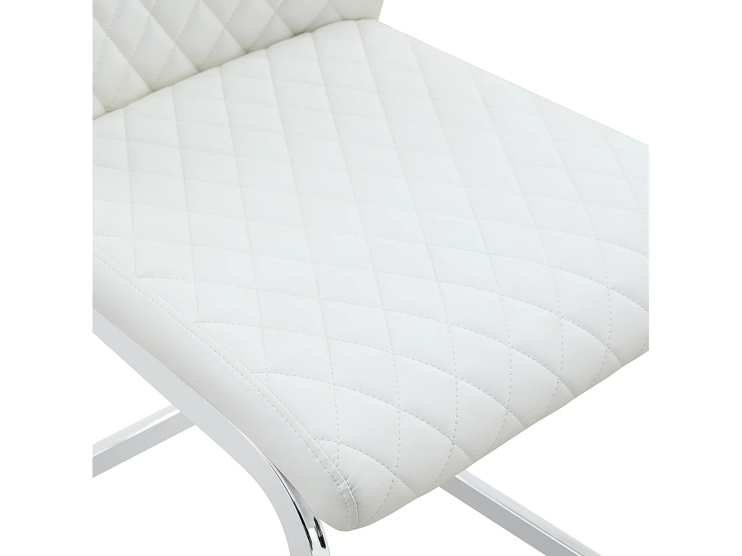 Lot de 2 chaises de salle à manger à dossier haut en similicuir blanc avec cadre en métal argenté