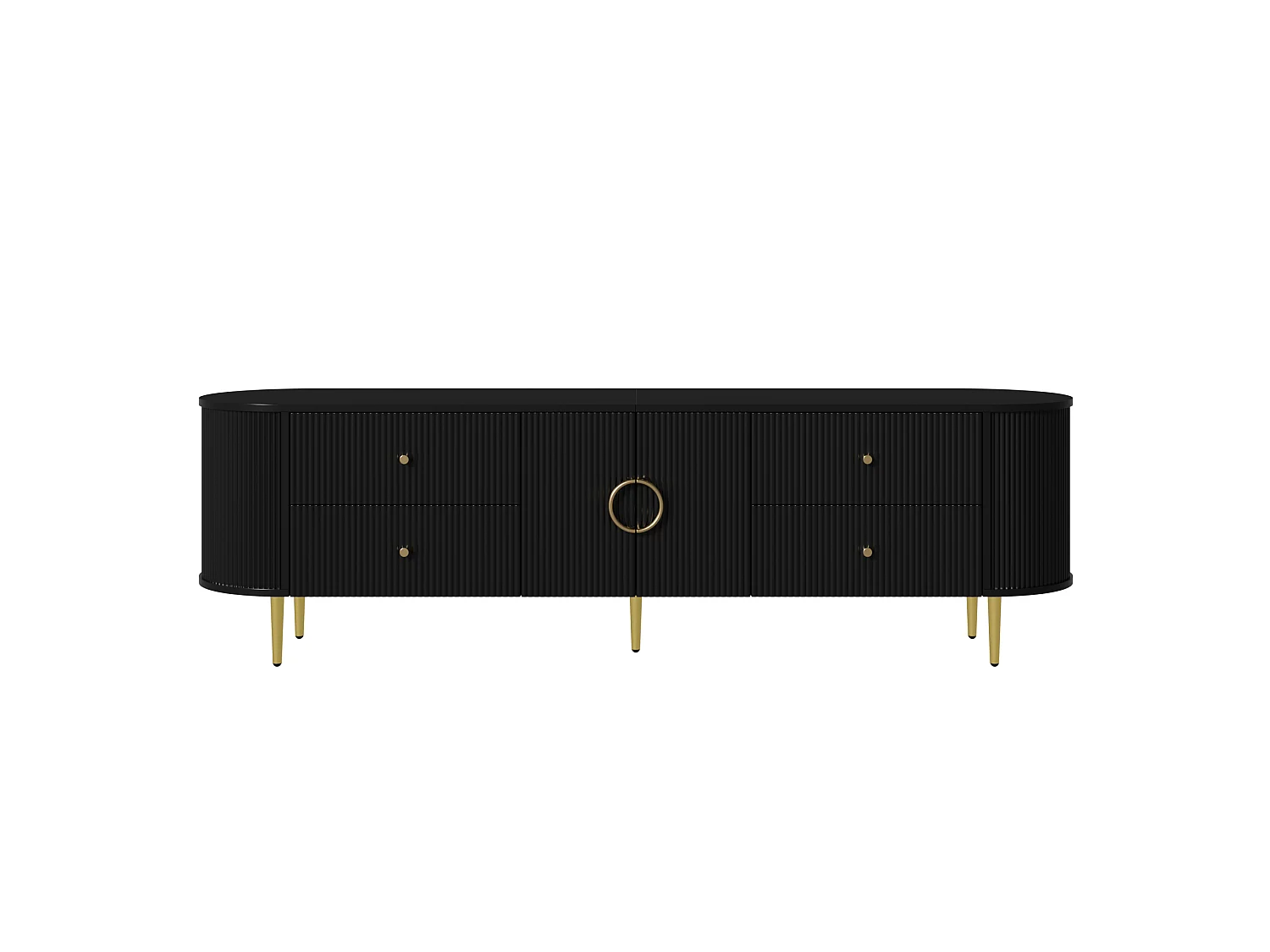 TV-Ständer 180 x 40 x 38 cm mit 4 Schubladen und 2 Türen, 3D-Wellenstruktur, Kabelmanagement, schwarz