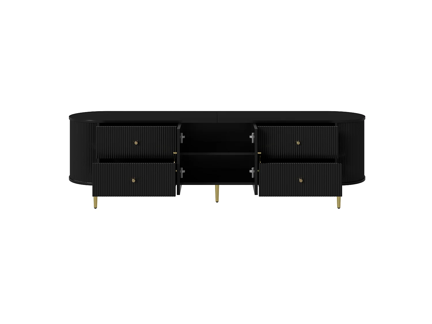 TV-Ständer 180 x 40 x 38 cm mit 4 Schubladen und 2 Türen, 3D-Wellenstruktur, Kabelmanagement, schwarz