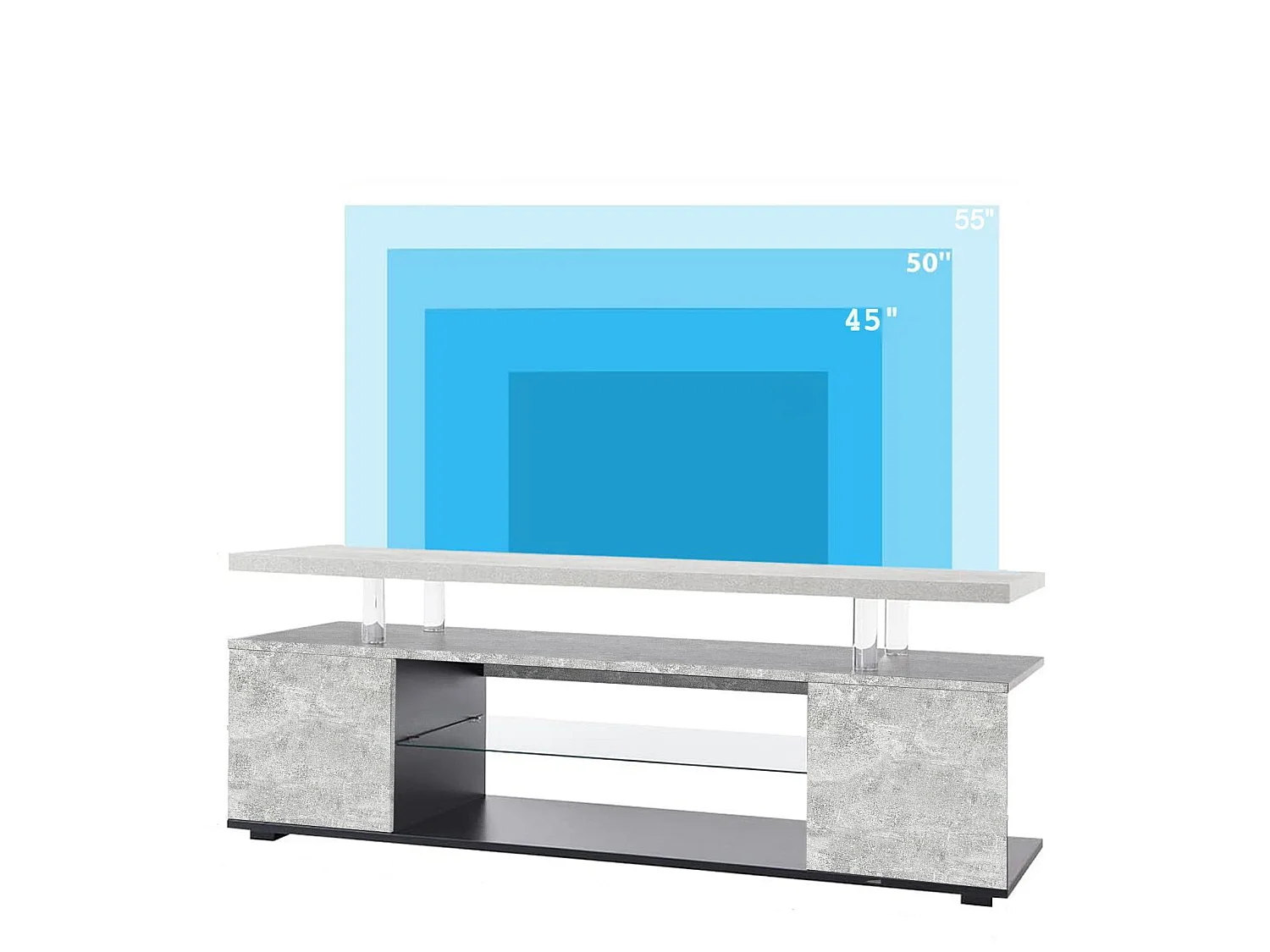 TV-Ständer grau 130 x 40 x 48 cm mit LED-Beleuchtung, 3 versteckten Staufächern und 1 offenem Fach