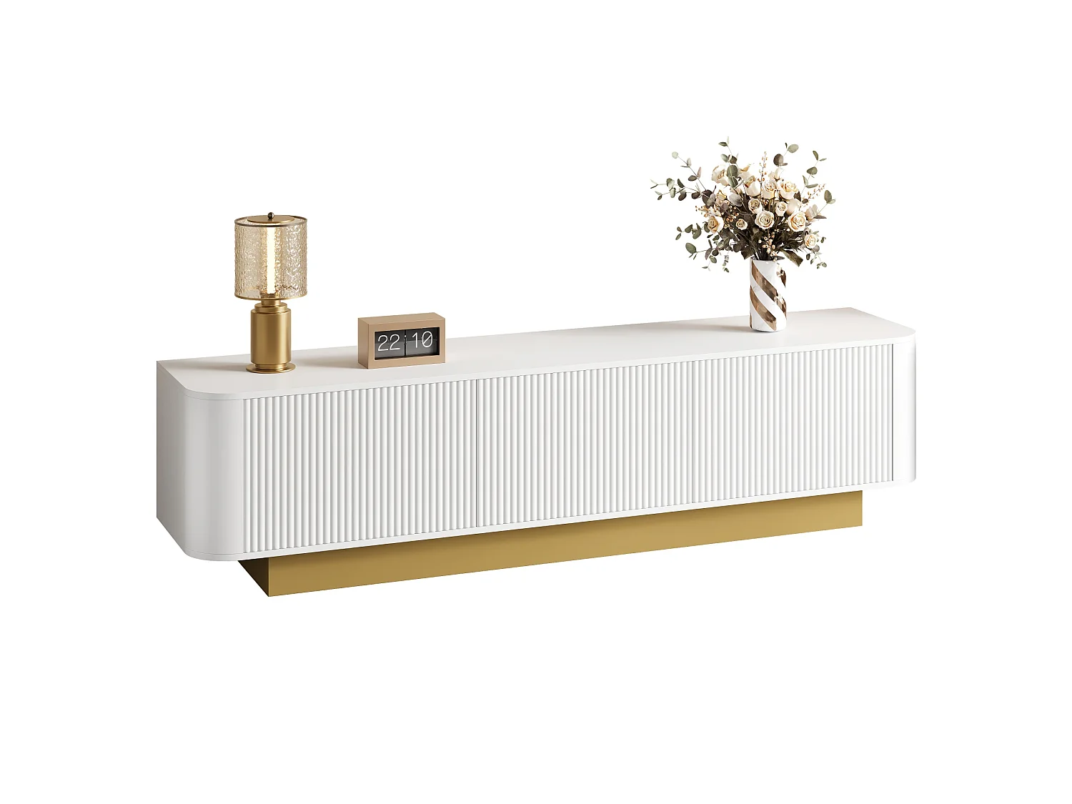 TV-Ständer 170 x 40,5 x 47 cm mit 3 Türen, verstellbarem Einlegeboden und Kabelmanagement, weiß