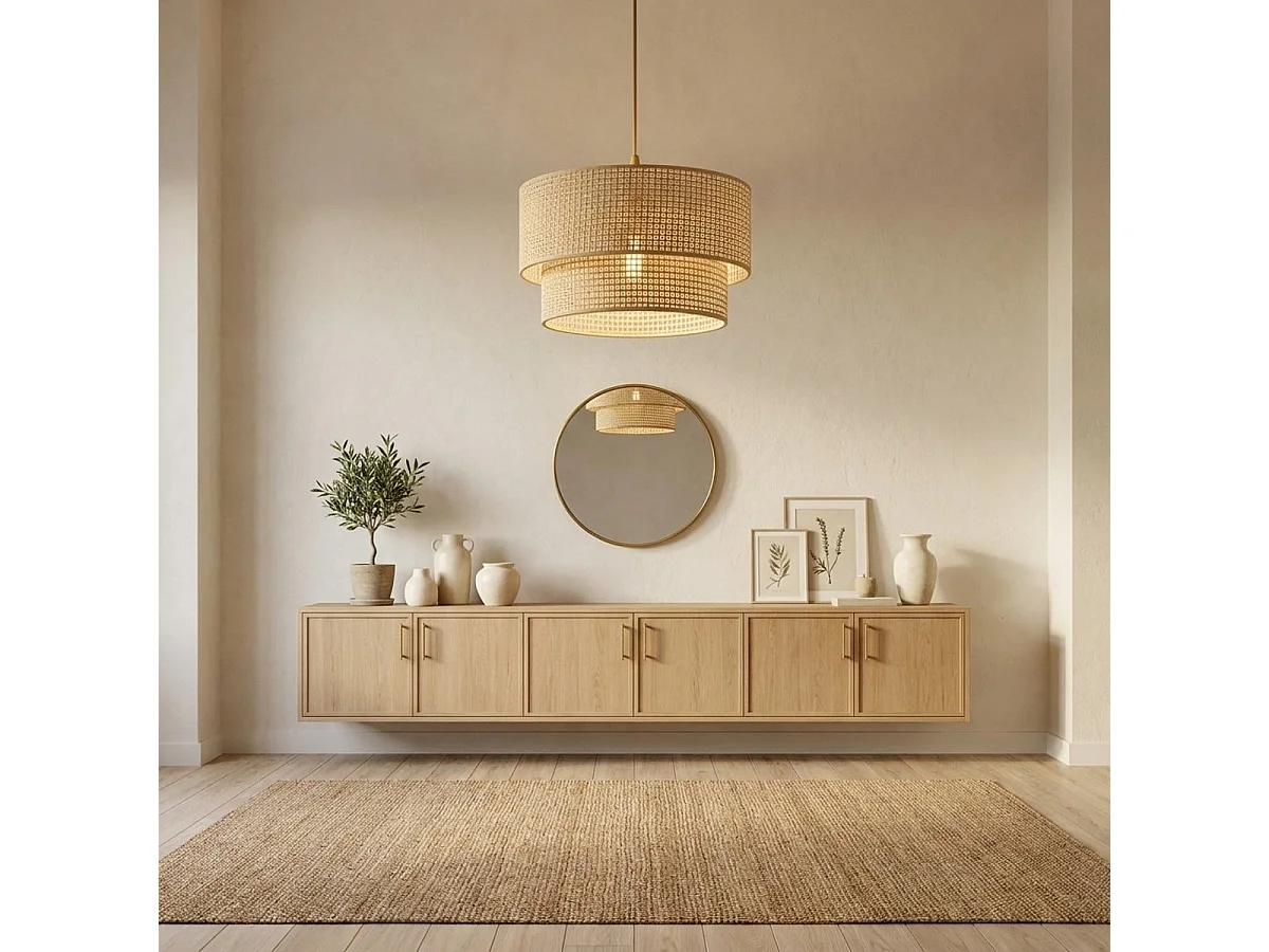 Suspension luminaire en métal et coton Echo - Crème