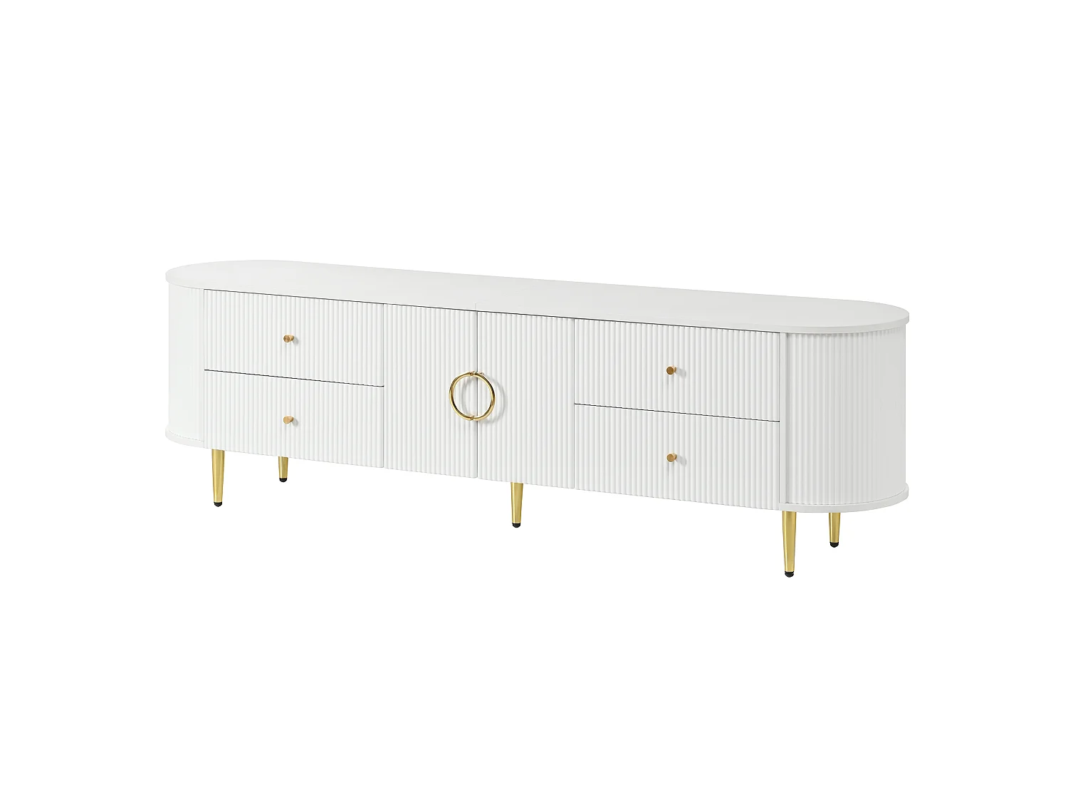 TV-Ständer 180 x 40 x 38 cm mit 4 Schubladen und 2 Türen, 3D-Wellenstruktur, Kabelmanagement, weiß