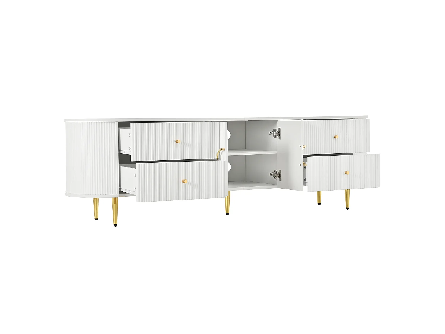 TV-Ständer 180 x 40 x 38 cm mit 4 Schubladen und 2 Türen, 3D-Wellenstruktur, Kabelmanagement, weiß