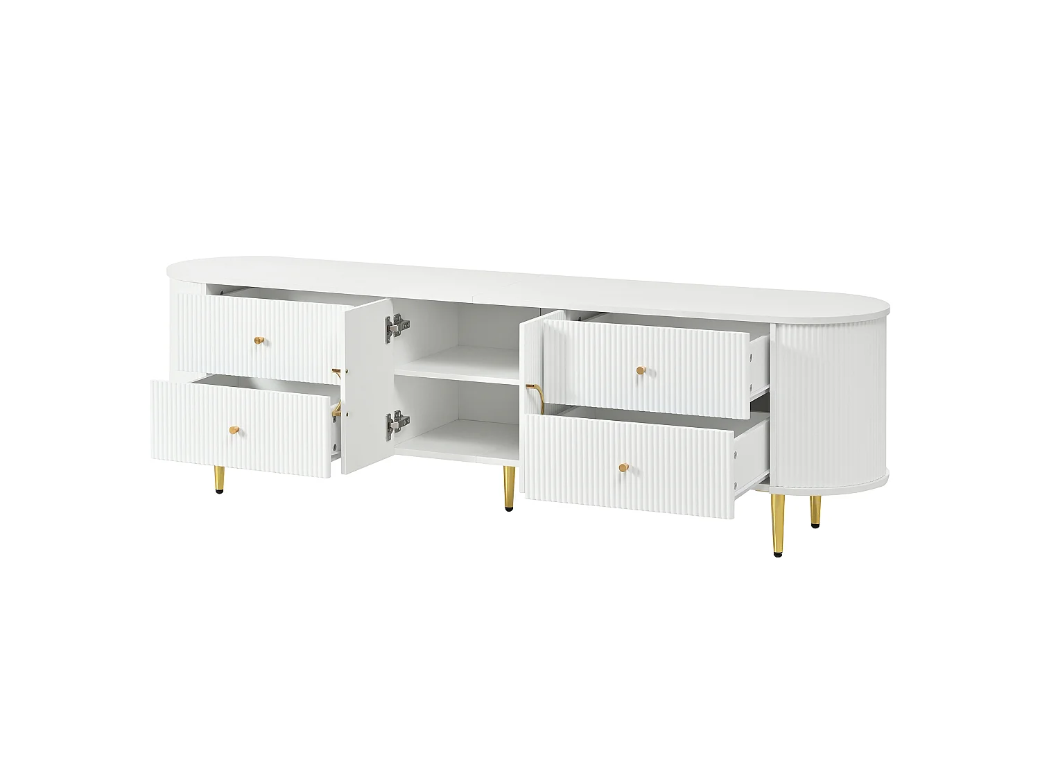 TV-Ständer 180 x 40 x 38 cm mit 4 Schubladen und 2 Türen, 3D-Wellenstruktur, Kabelmanagement, weiß