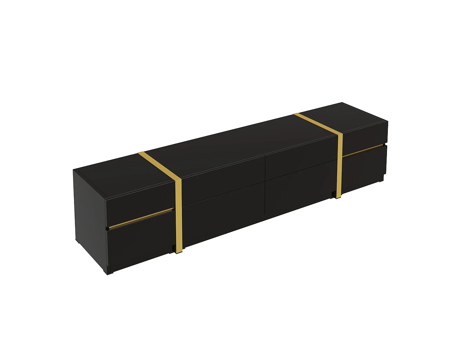 TV-Ständer 180 x 40 x 38 cm, Hochglanz, mit 4 Schubladen, 2 Türen und goldenen Details, aus MDF, schwarz