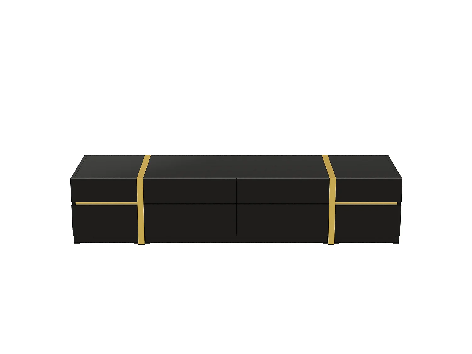 TV-Ständer 180 x 40 x 38 cm, Hochglanz, mit 4 Schubladen, 2 Türen und goldenen Details, aus MDF, schwarz