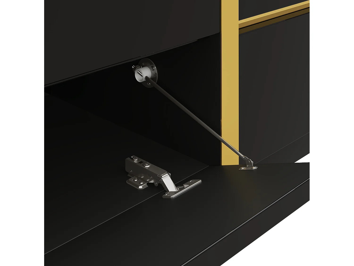 TV-Ständer 180 x 40 x 38 cm, Hochglanz, mit 4 Schubladen, 2 Türen und goldenen Details, aus MDF, schwarz