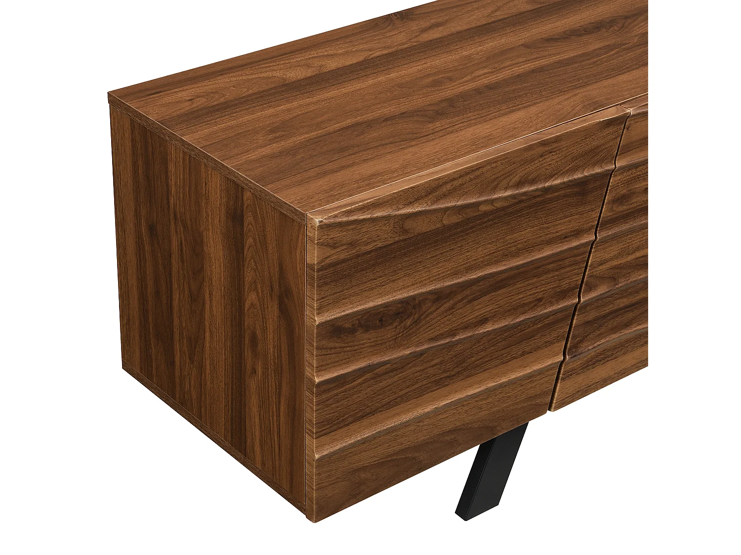 Tv-meubel 160x39x50,5 cm met 4 deuren, opbergruimte en kabelmanagement, zwarte ijzeren poten, Bruin