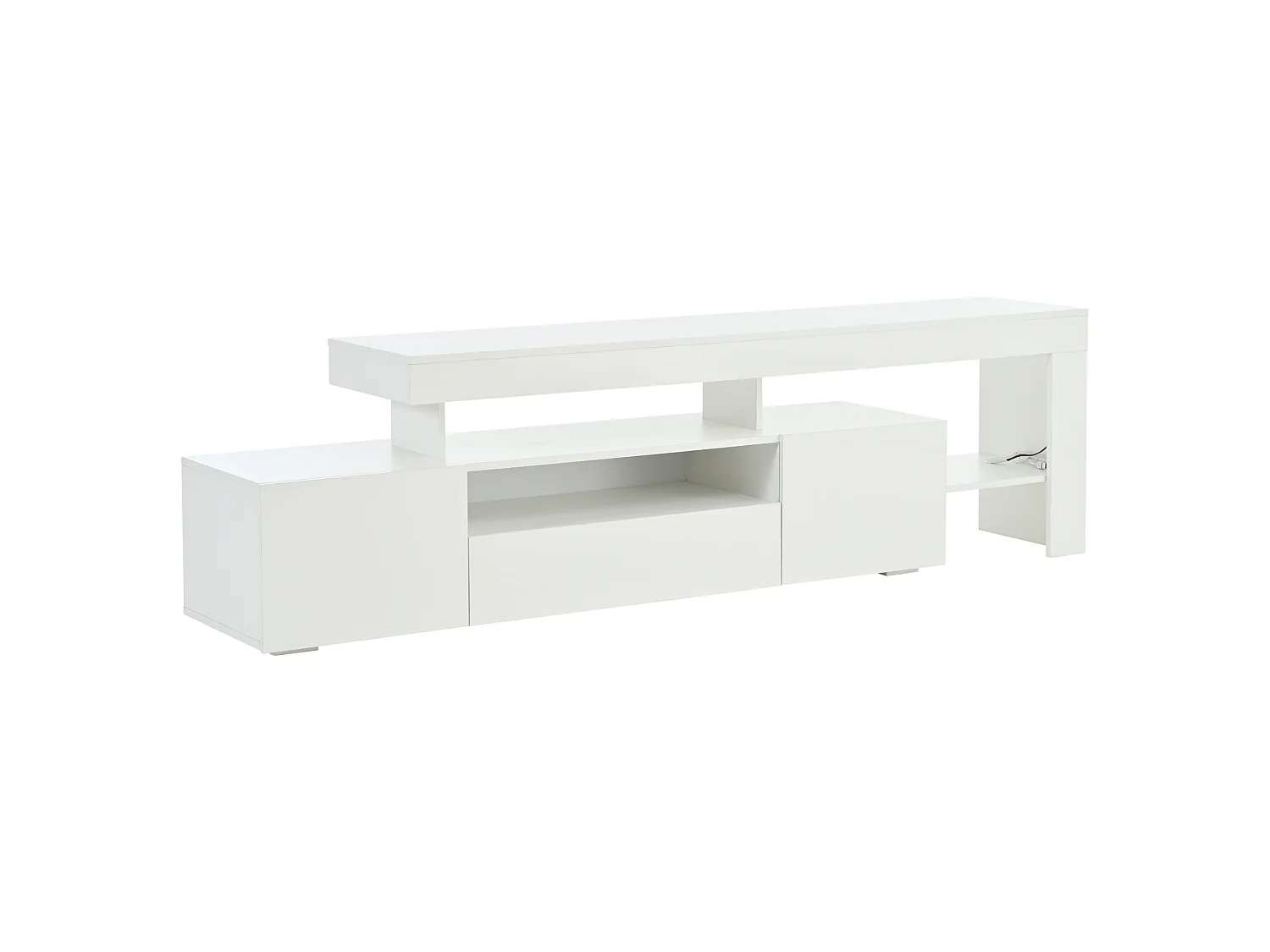 TV-Ständer 192 x 37 x 53 cm mit LED-Beleuchtung, 3 Klapptüren und glänzender Front, weiß