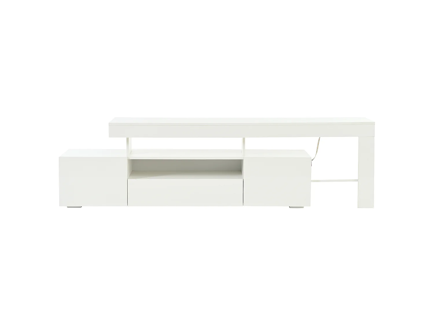 TV-Ständer 192 x 37 x 53 cm mit LED-Beleuchtung, 3 Klapptüren und glänzender Front, weiß