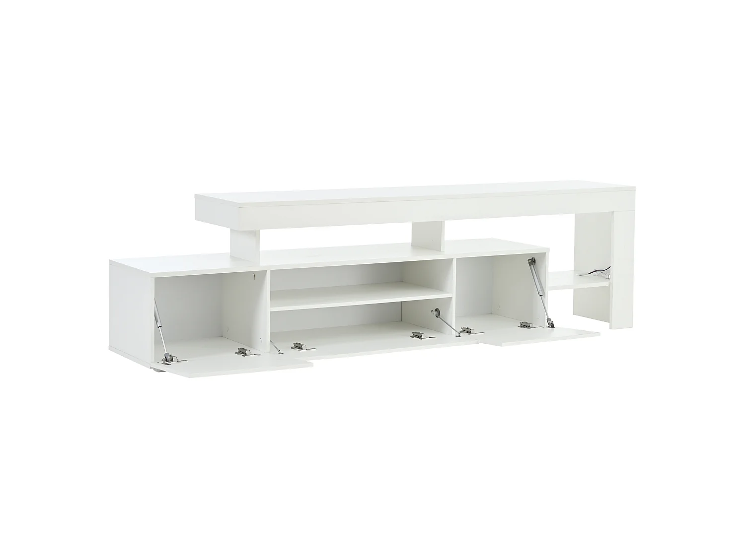 TV-Ständer 192 x 37 x 53 cm mit LED-Beleuchtung, 3 Klapptüren und glänzender Front, weiß