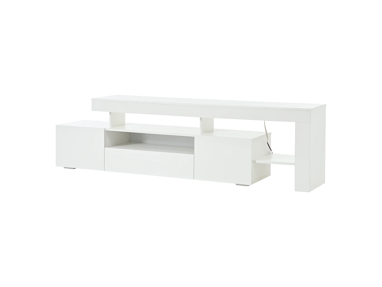 TV-Ständer 192 x 37 x 53 cm mit LED-Beleuchtung, 3 Klapptüren und glänzender Front, weiß