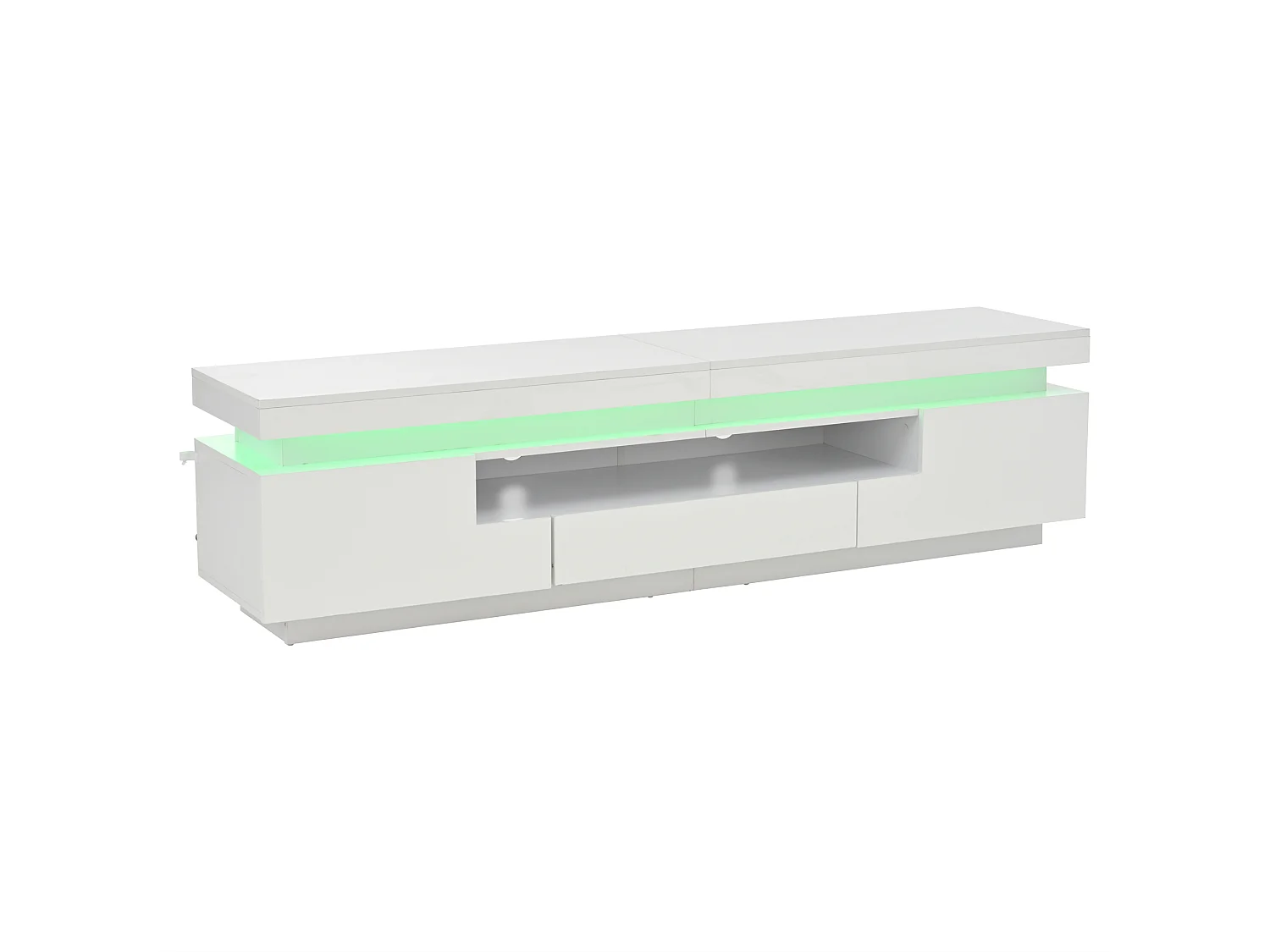 TV-Ständer 175 x 38 x 45 cm mit LED-Beleuchtung, 2 Türen, 1 Schublade und halboffenem Stauraum, weiß