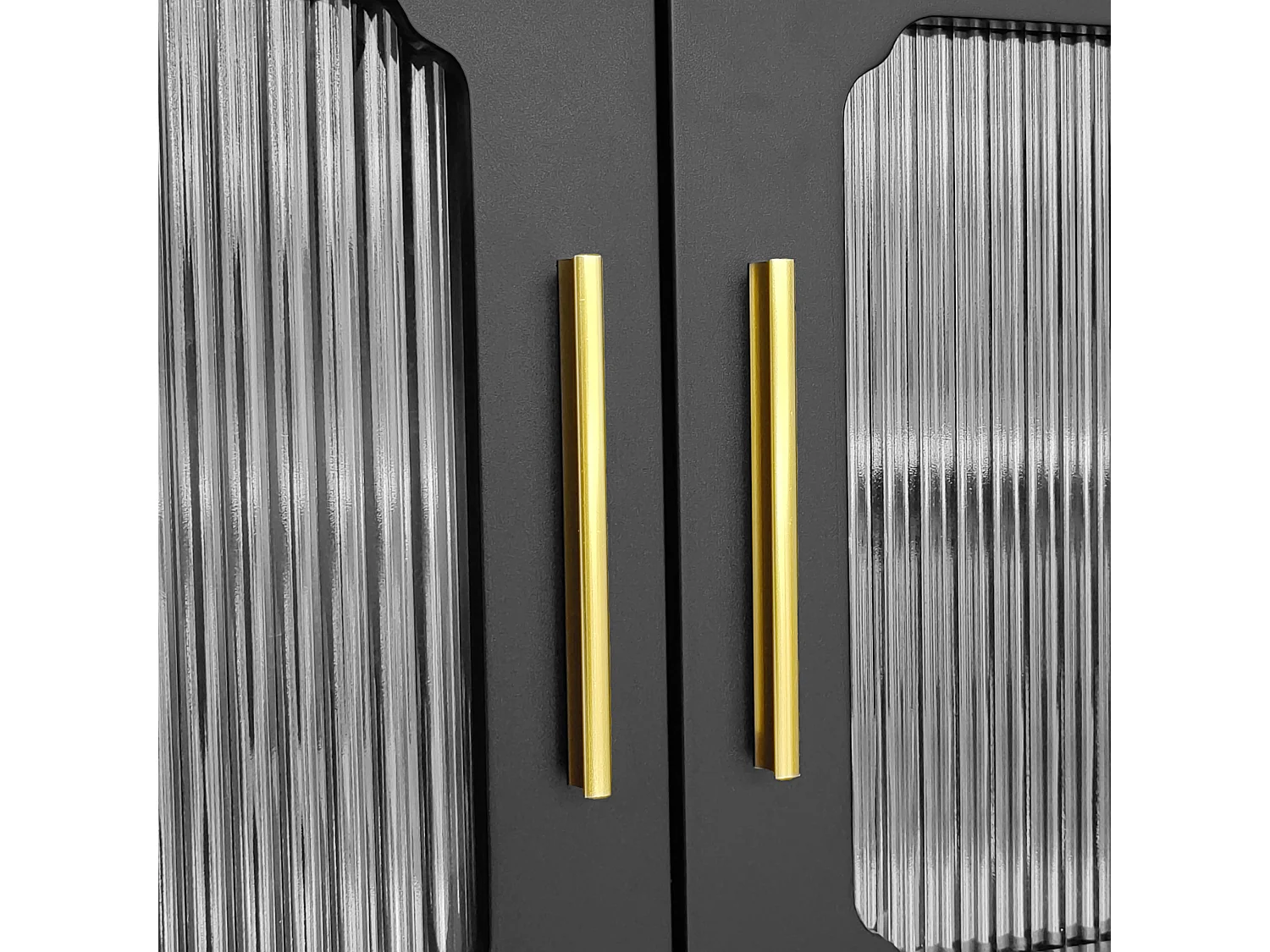 TV-Ständer schwarz 175 x 38 x 55,5 cm mit 4 geriffelten Glastüren, 2 Schubladen und Metallbeinen