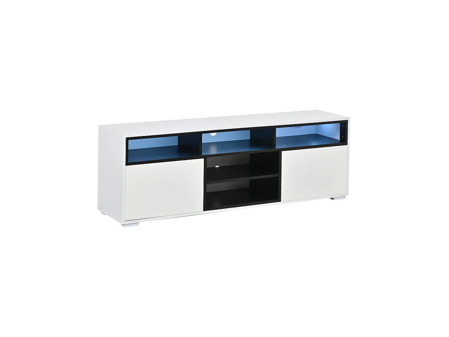 TV-Ständer 150 x 35 x 50 cm mit LED-Beleuchtung, 2 Türen, offenem Stauraum und Hochglanzoberfläche, weiß