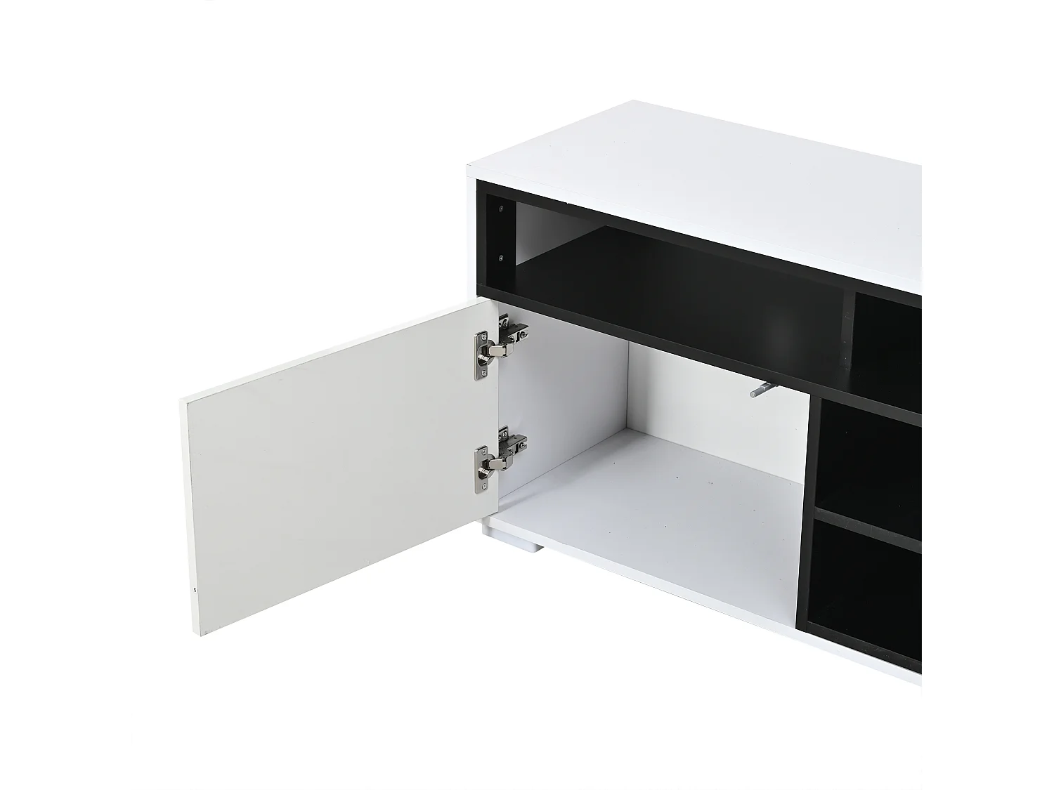 TV-Ständer 150 x 35 x 50 cm mit LED-Beleuchtung, 2 Türen, offenem Stauraum und Hochglanzoberfläche, weiß