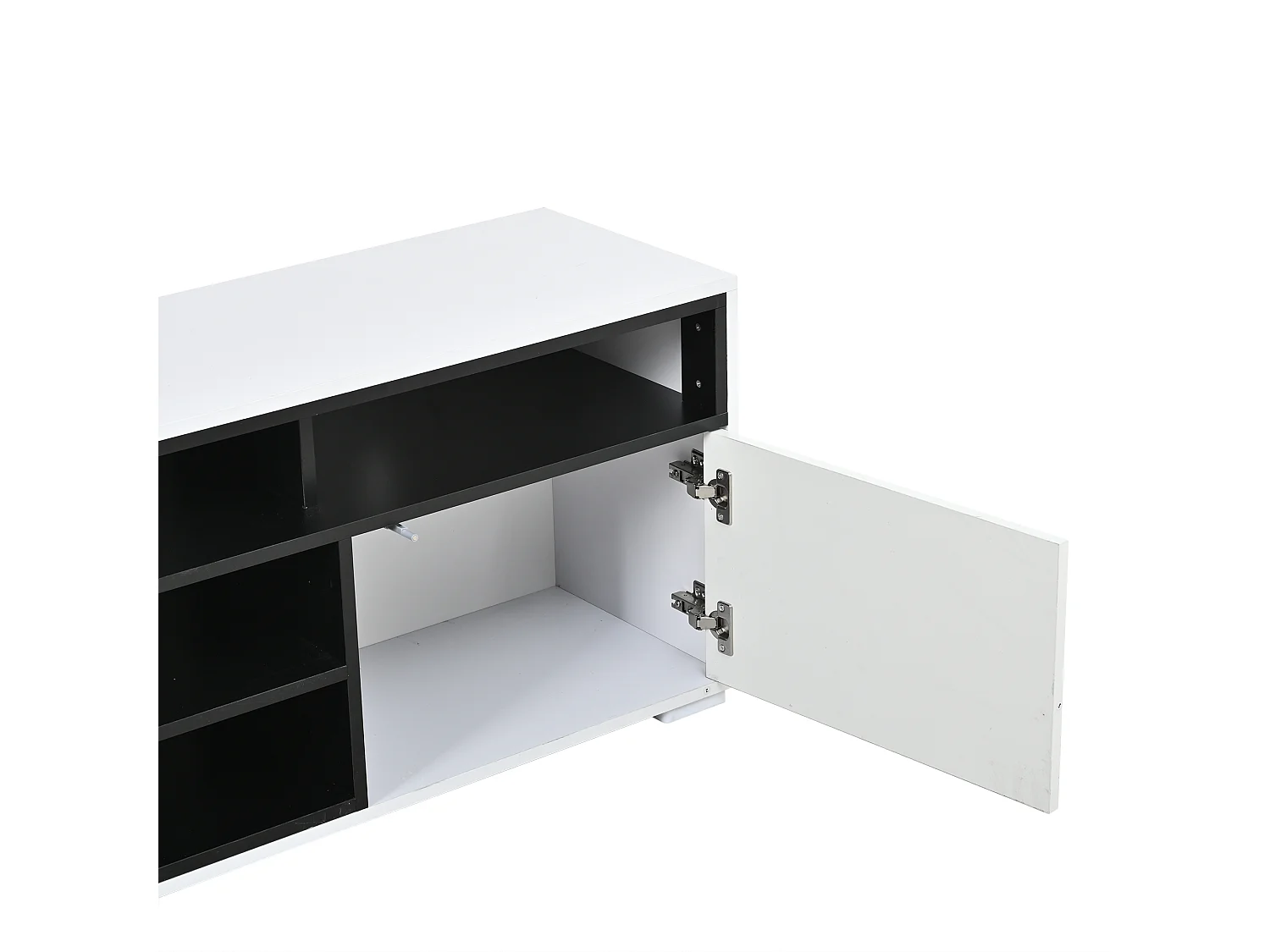 TV-Ständer 150 x 35 x 50 cm mit LED-Beleuchtung, 2 Türen, offenem Stauraum und Hochglanzoberfläche, weiß