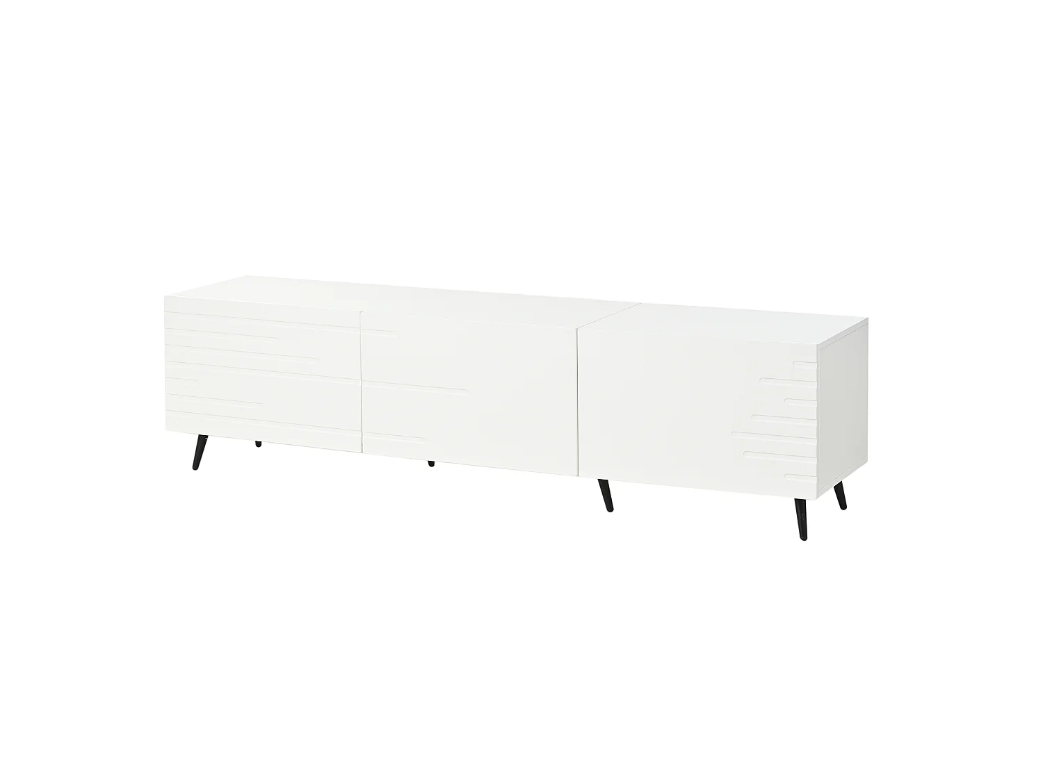 TV-Ständer 180 x 40 x 48 cm mit 3 Klapptüren, 6 Beinen, aus MDF, weiß