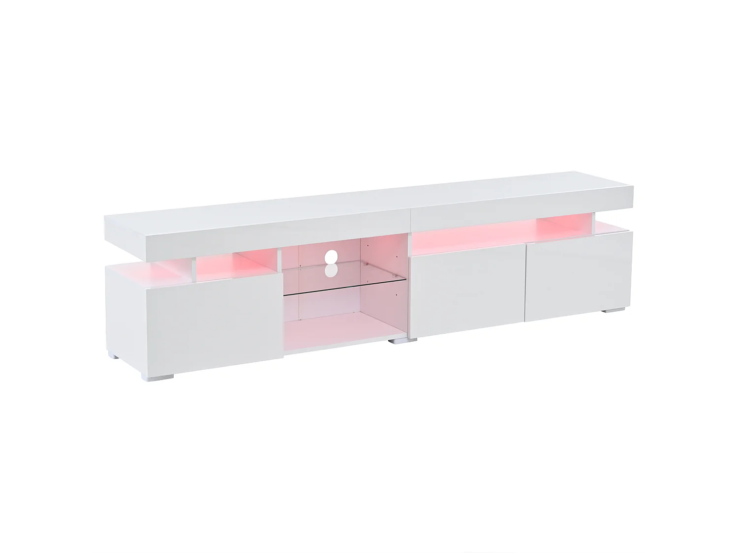 TV-Ständer 180 x 35 x 45 cm mit LED-Beleuchtung, 3 Türen und einem verstellbaren Einlegeboden aus Sicherheitsglas, weiß