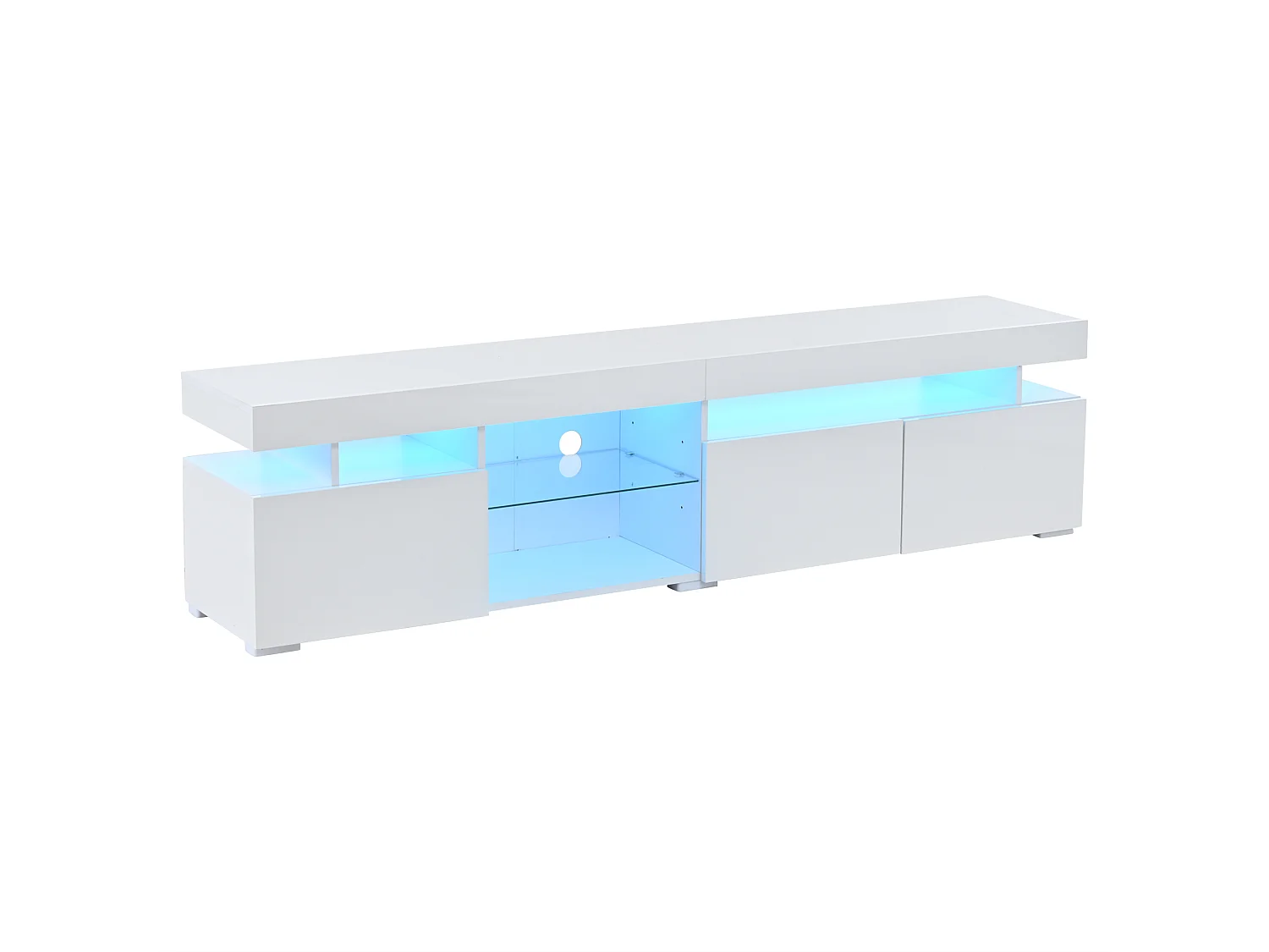TV-Ständer 180 x 35 x 45 cm mit LED-Beleuchtung, 3 Türen und einem verstellbaren Einlegeboden aus Sicherheitsglas, weiß