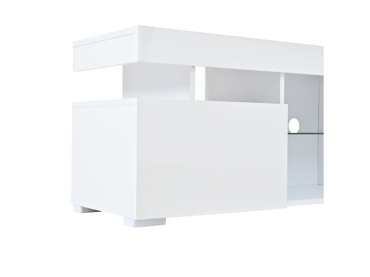 TV-Ständer 180 x 35 x 45 cm mit LED-Beleuchtung, 3 Türen und einem verstellbaren Einlegeboden aus Sicherheitsglas, weiß