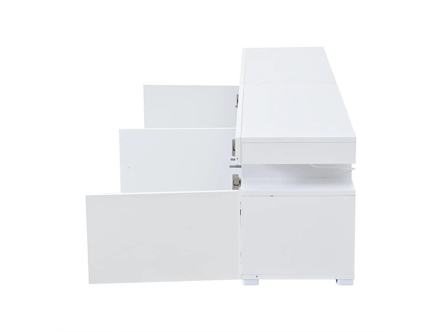 TV-Ständer 180 x 35 x 45 cm mit LED-Beleuchtung, 3 Türen und einem verstellbaren Einlegeboden aus Sicherheitsglas, weiß