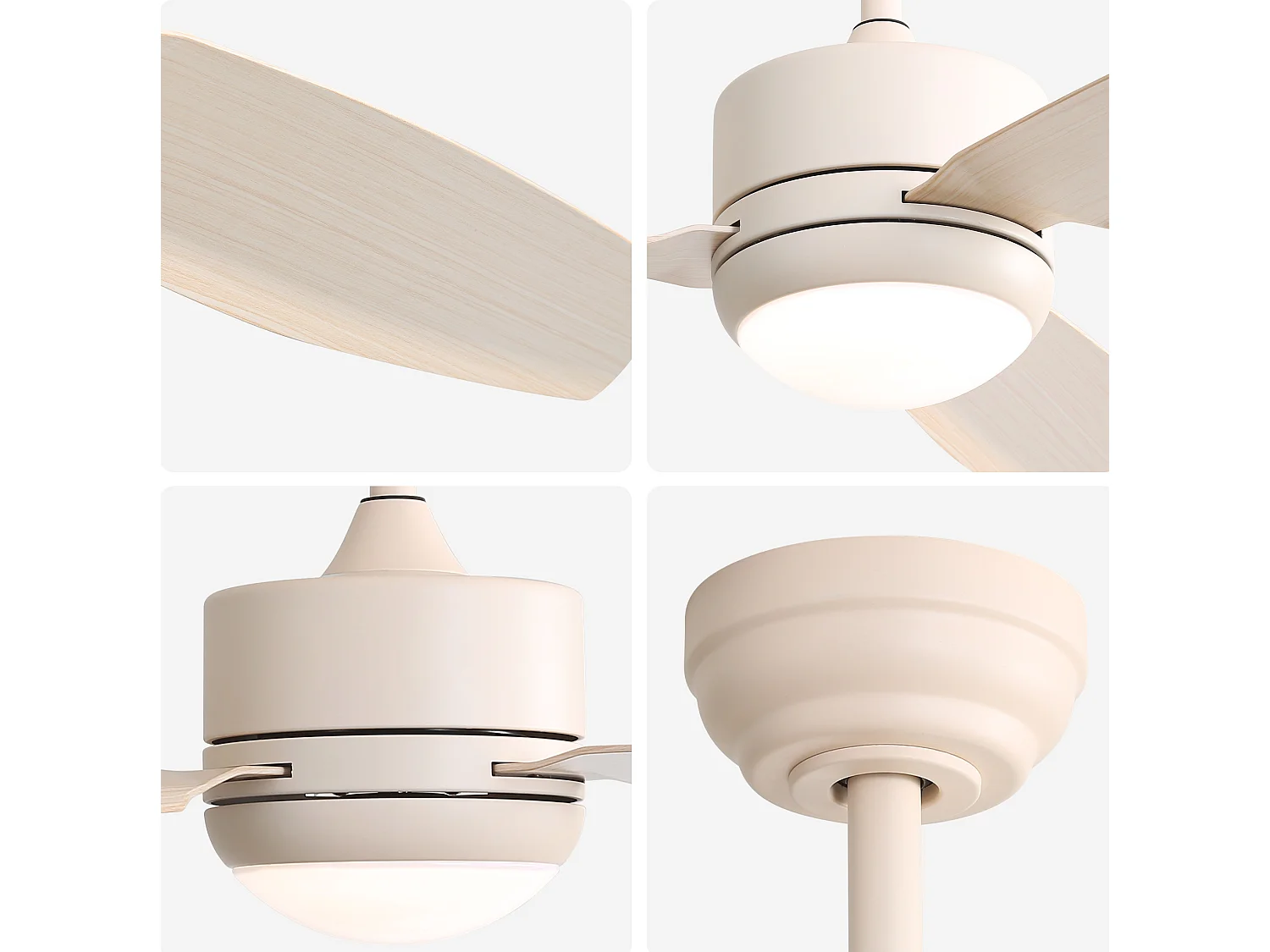 Ventilateur de plafond 117 cm, avec lumière LED, avec télécommande, moteur DC réversible, 6 vitesses, blanc cassé
