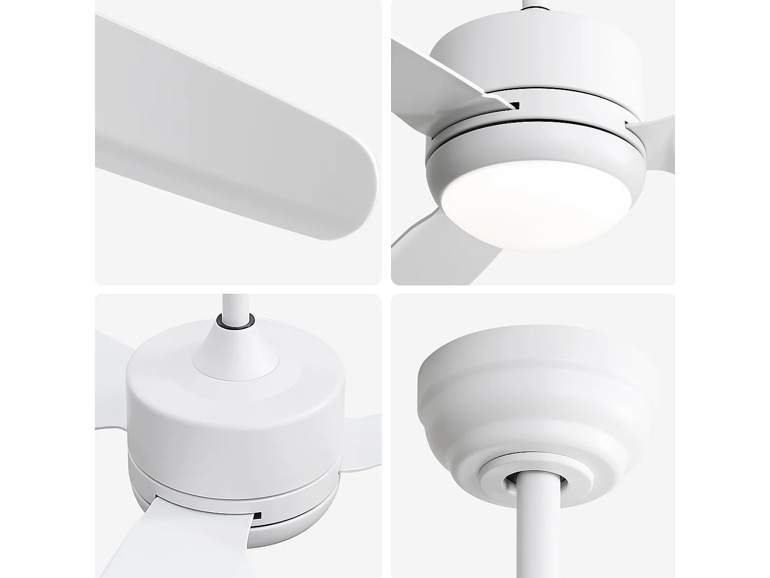 Ventilateur de plafond 117 cm avec lumière LED, télécommande, silencieux, moteur DC, 6 vitesses, blanc