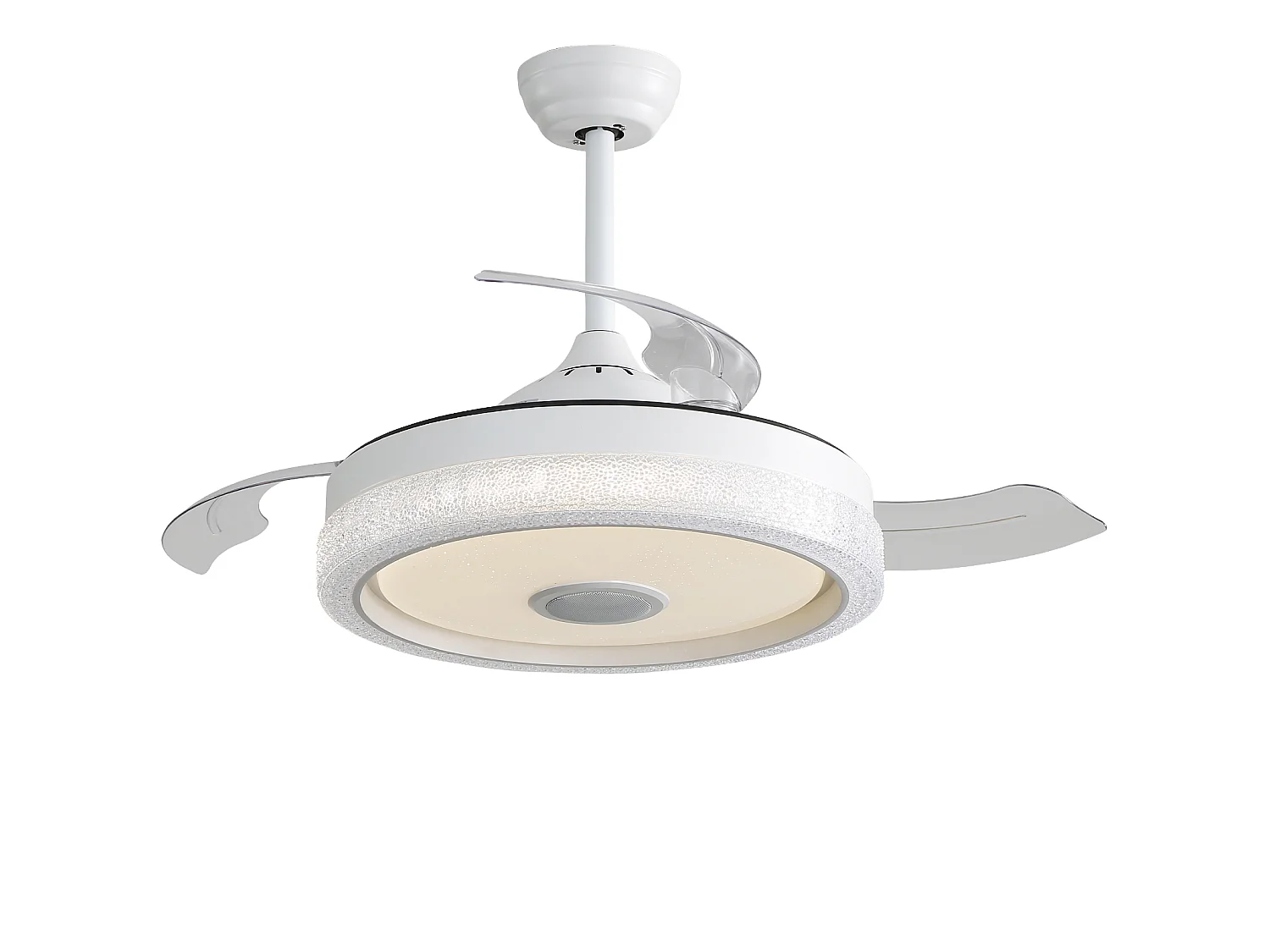 Ventilateur de plafond 106 cm avec lumière LED, télécommande, moteur DC réversible, silencieux, blanc