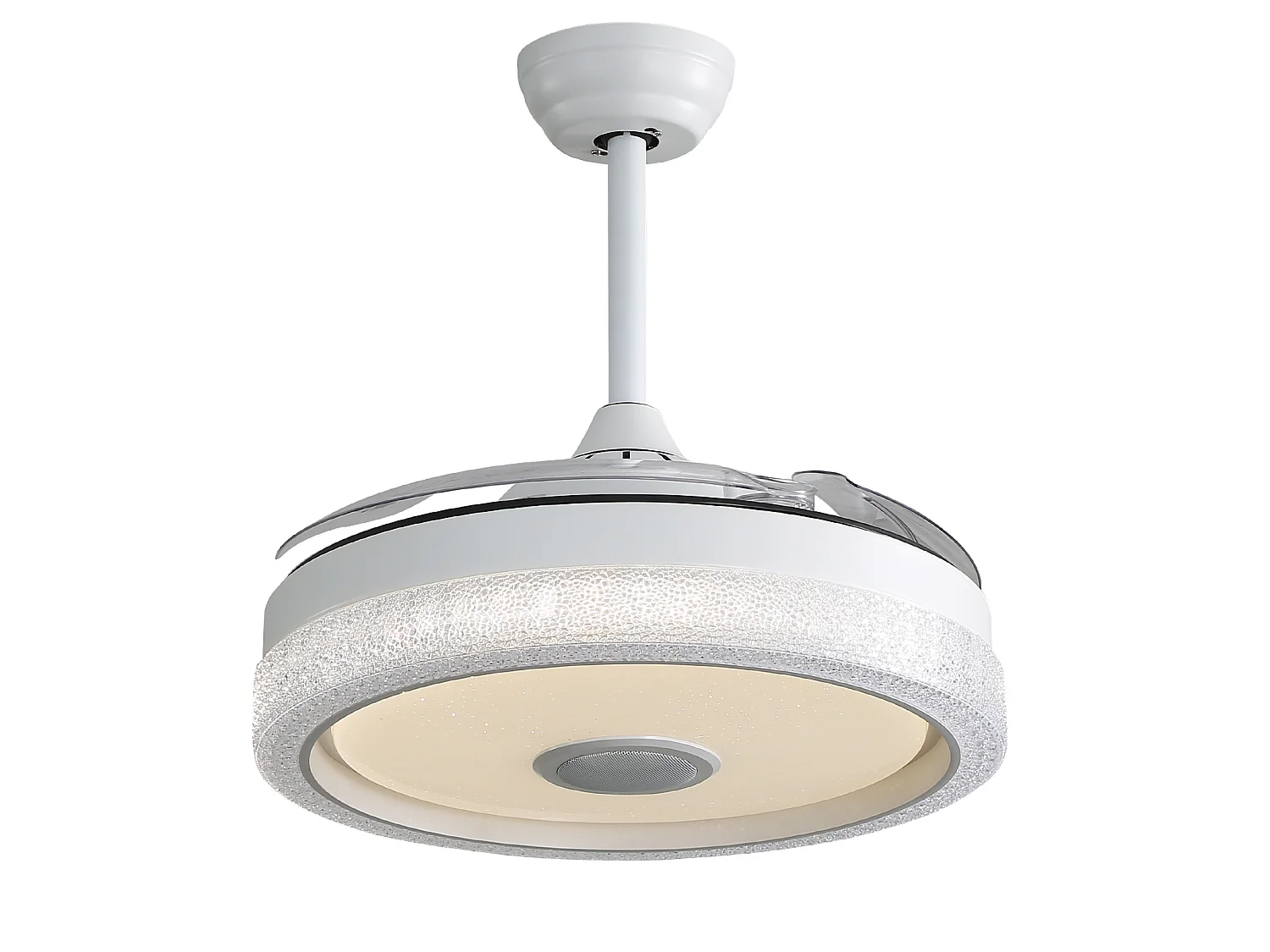 Ventilateur de plafond 106 cm avec lumière LED, télécommande, moteur DC réversible, silencieux, blanc