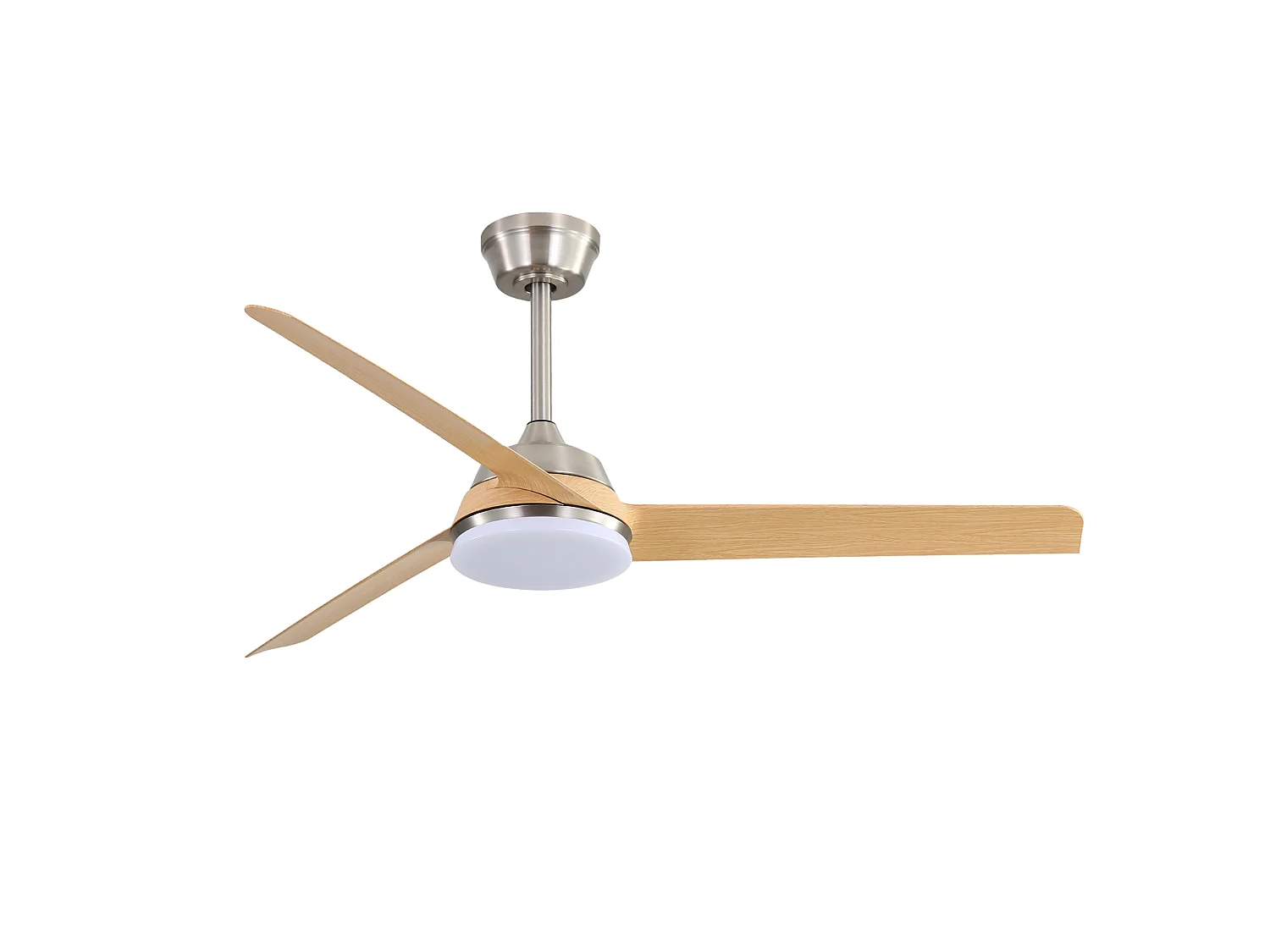 Ventilateur de plafond 132 cm avec lumière LED, télécommande, moteur DC, réversible, silencieux, naturel
