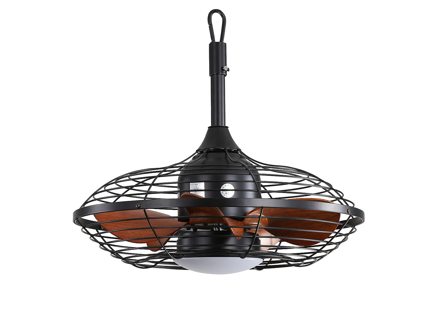 Ventilateur de plafond rond 51 cm avec lumière LED, télécommande, moteur DC, réversible, silencieux, noir