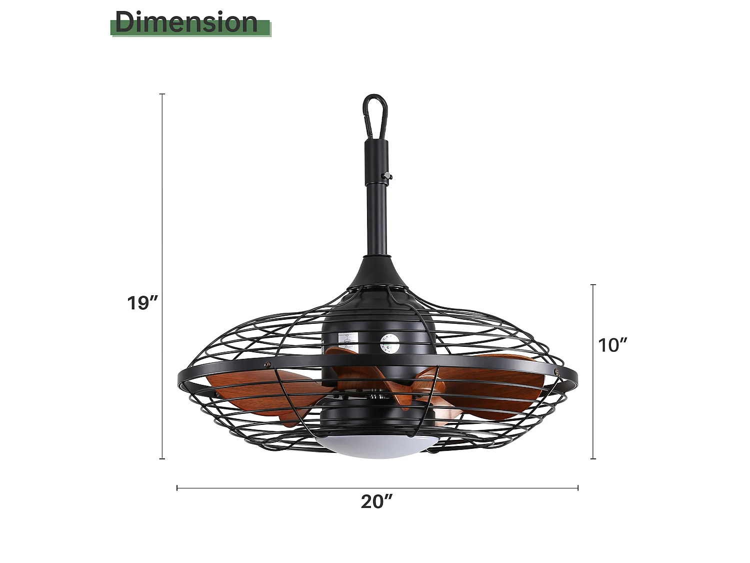 Ventilateur de plafond rond 51 cm avec lumière LED, télécommande, moteur DC, réversible, silencieux, noir