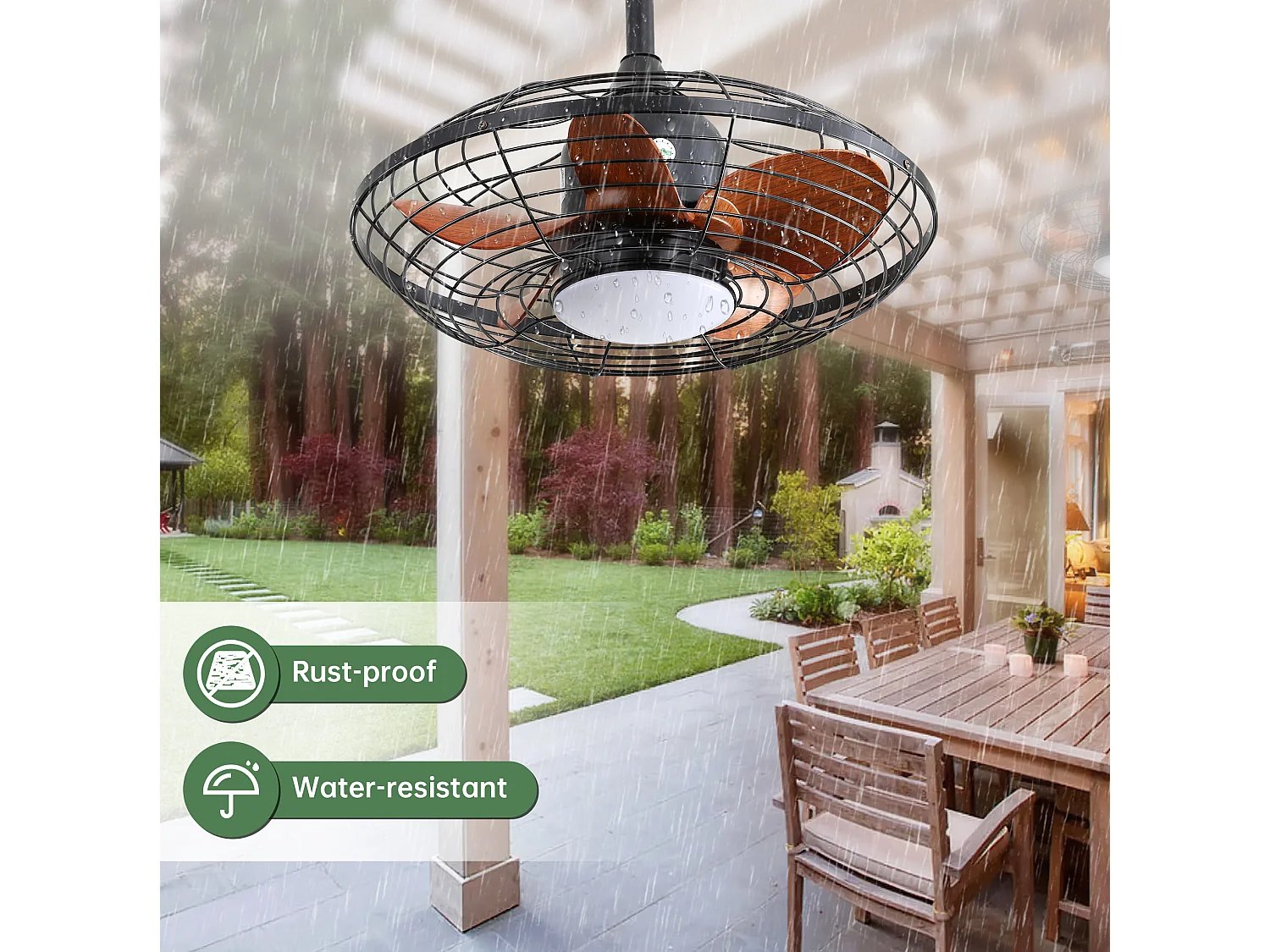 Ventilateur de plafond rond 51 cm avec lumière LED, télécommande, moteur DC, réversible, silencieux, noir