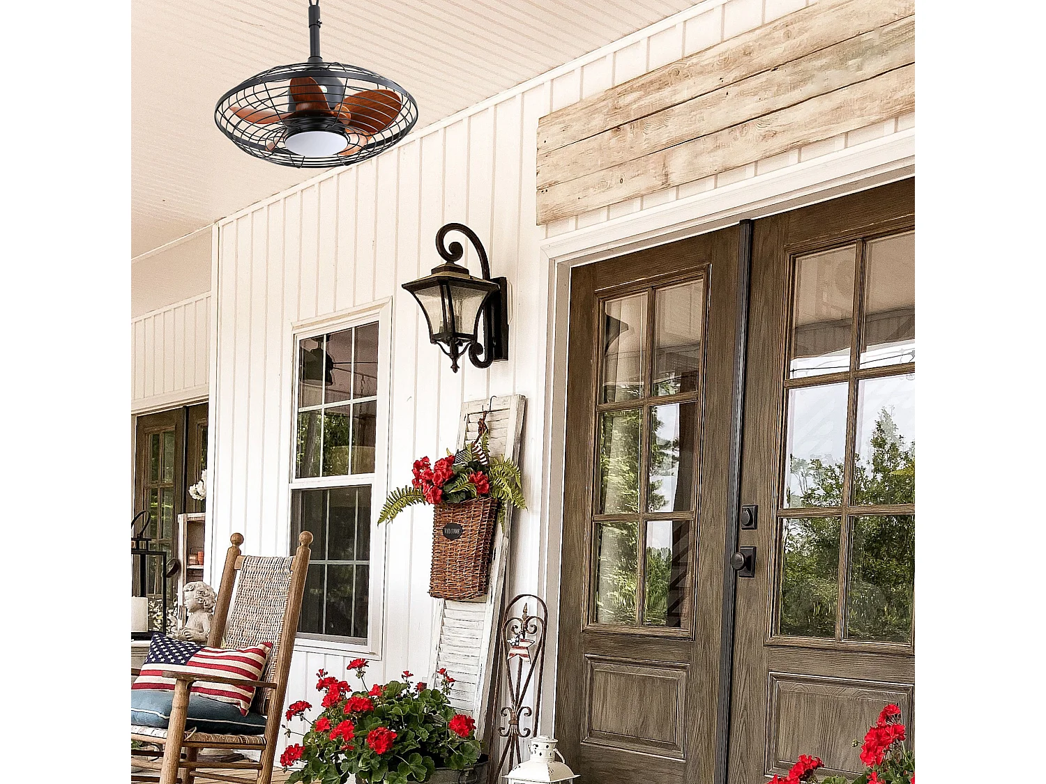Ventilateur de plafond rond 51 cm avec lumière LED, télécommande, moteur DC, réversible, silencieux, noir