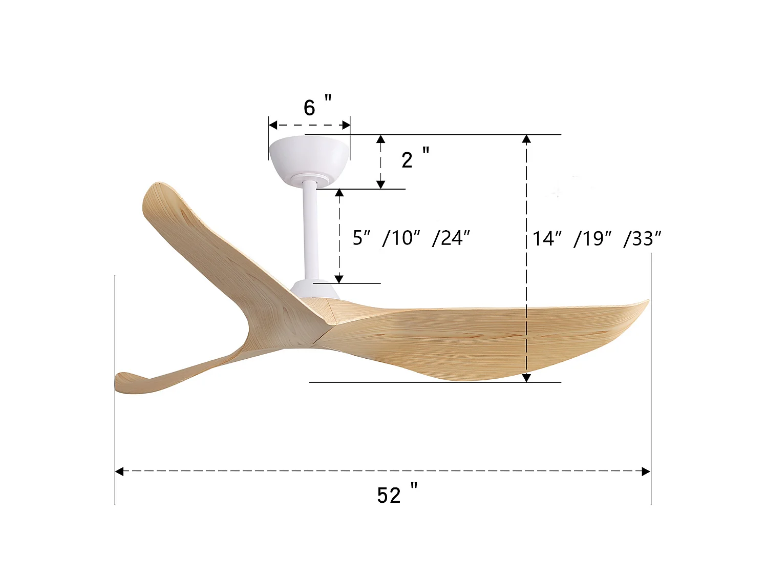 Ventilateur de plafond 132 cm avec télécommande, moteur DC réversible, silencieux, 6 vitesses, naturel