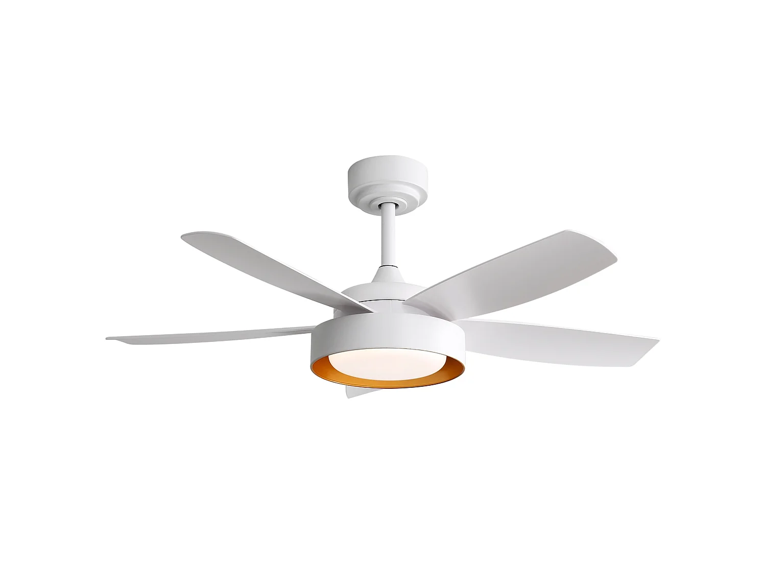Ventilateur de plafond 107 cm avec lumière LED, télécommande, moteur DC, réversible, 6 vitesses, blanc