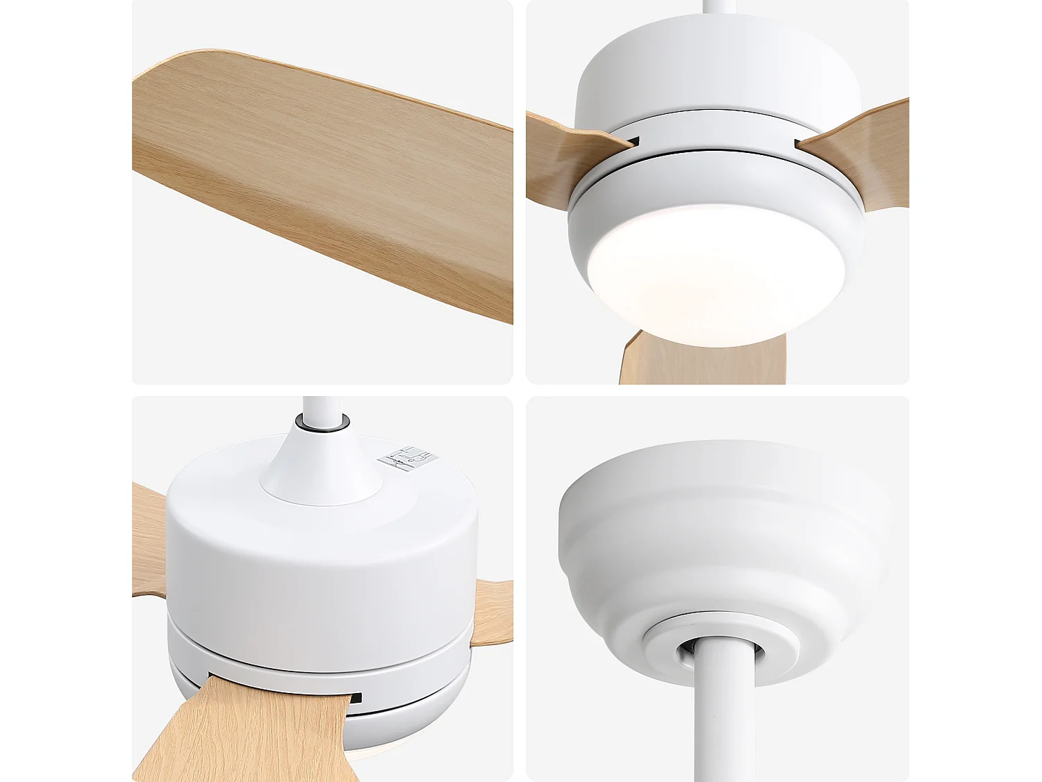 Ventilateur de plafond 117 cm avec lumière LED, avec télécommande, moteur DC silencieux, 6 vitesses, naturel