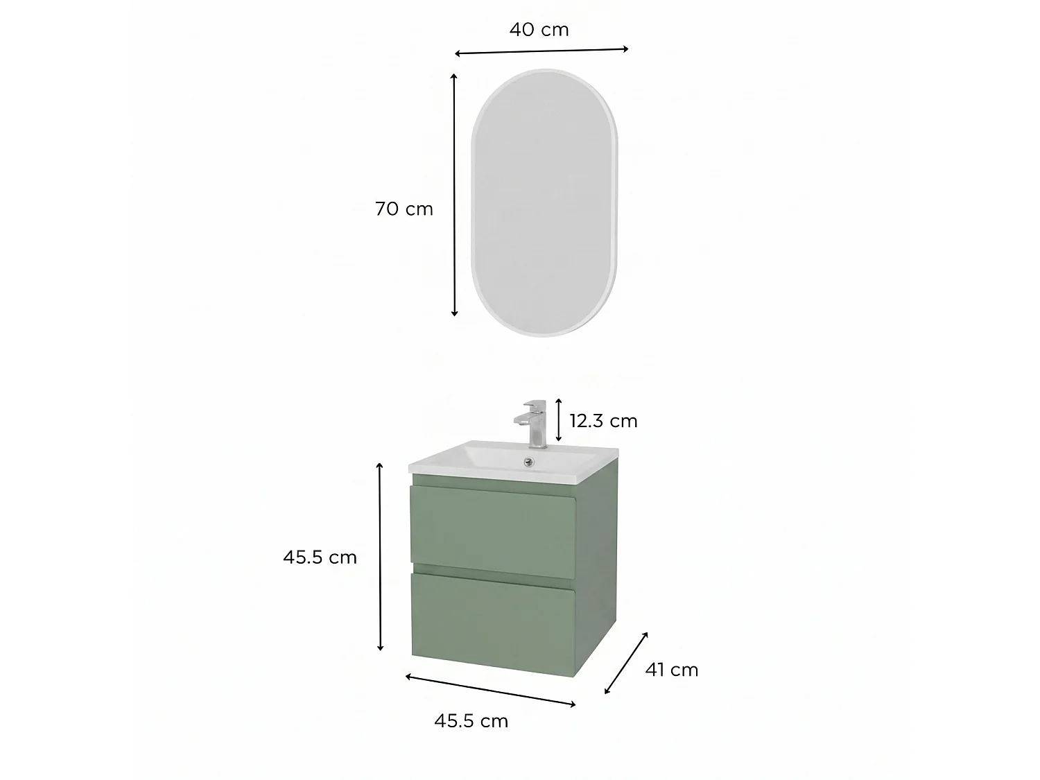 Wasmeubel 45cm kraan en spiegel SORRENTO