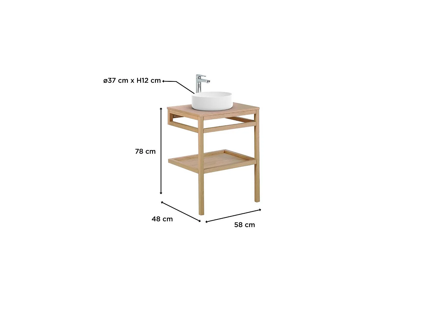 Mueble simple 60cm roble con lavabo redondo blanco HOPP